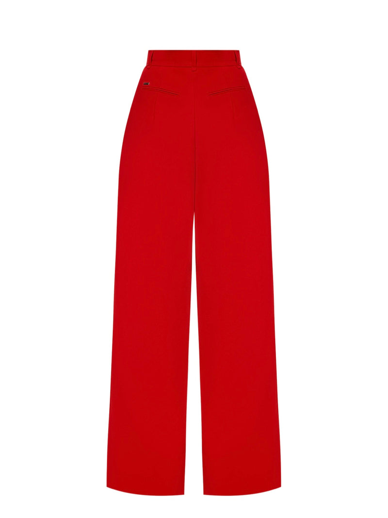 Zippered Wide Leg Pants - Red