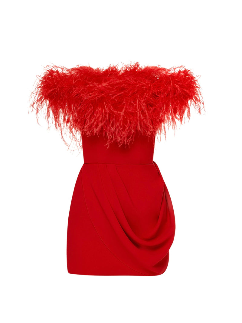 FEATHERS FOR ANASTASIA DRESS RED